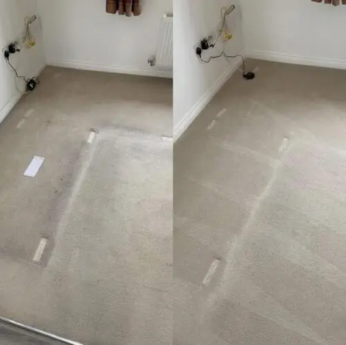 Before & after carpet clean around heavily soiled sofa area